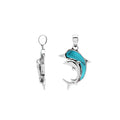 Sterling silver dolphin pendant with turquoise shell inlay and traditional Balinese craftsmanship featuring a polished mirror finish.