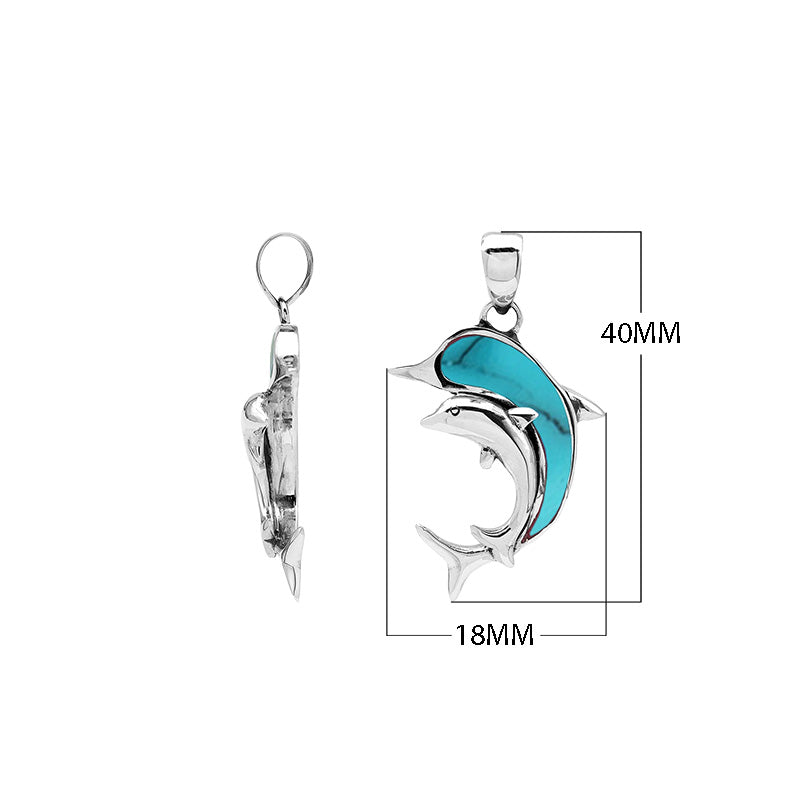 Sterling silver dolphin pendant with black shell inlay and traditional Balinese craftsmanship featuring a polished mirror finish.