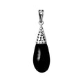 Black Shell Sterling Silver Teardrop Pendant With Dotted Silver Cap Handcrafted In Bali