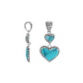 Sterling silver double heart pendant with Turquoise Shell and Balinese detailing in polished finish.