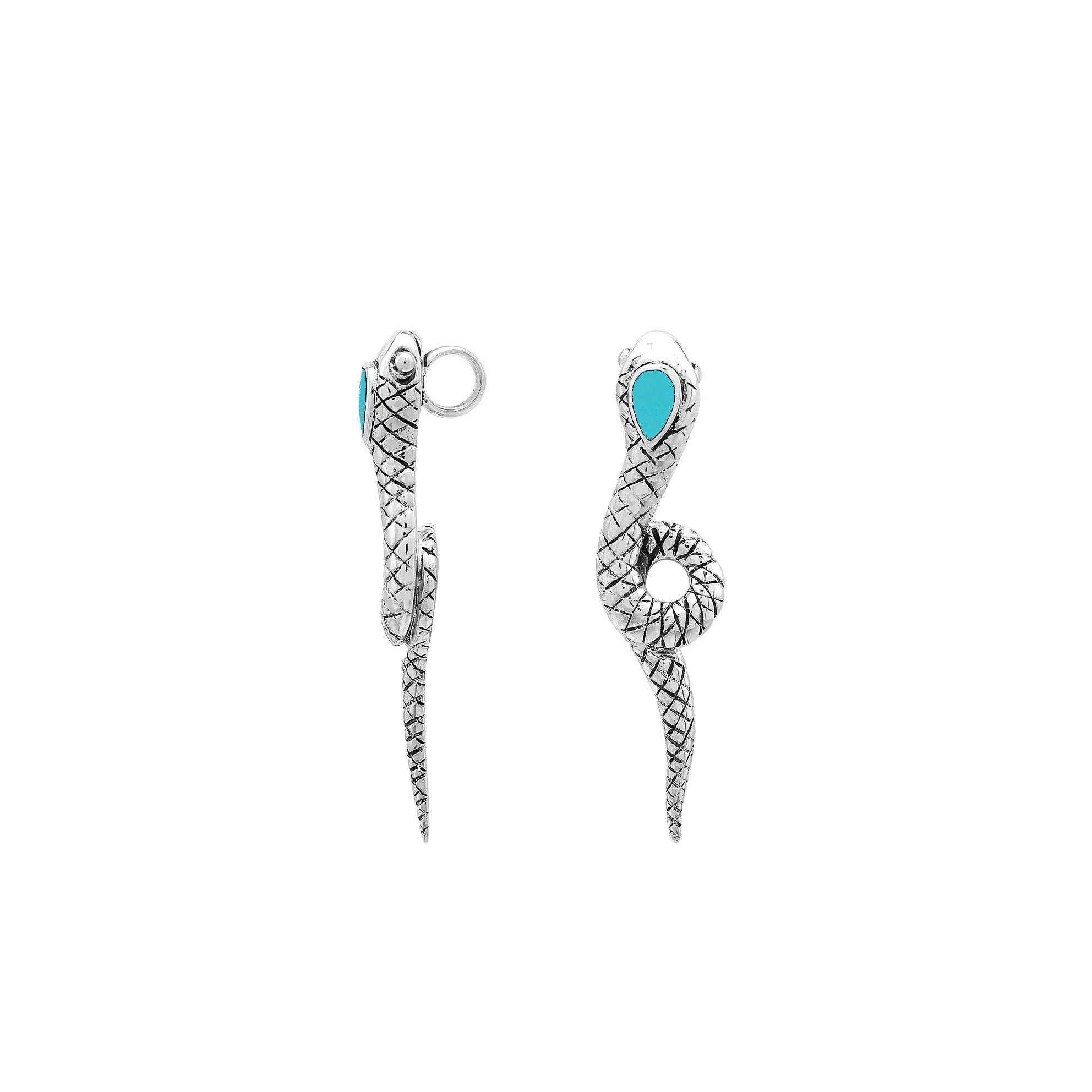 Sterling silver snake pendant with Turquoise Shell accents and detailed scale pattern.