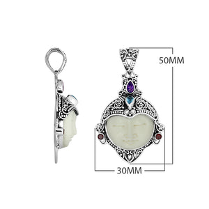 Sterling silver Bone Face pendant with multi-colored quartz accents.