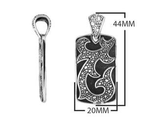 Sterling silver rectangle tribal carved pendant for wholesale buyers.