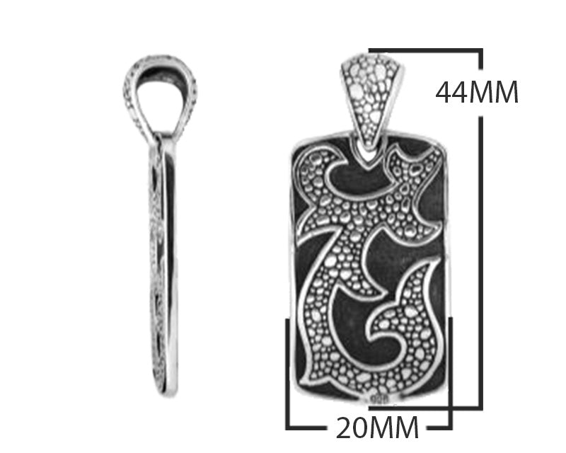 Sterling silver rectangle tribal carved pendant for wholesale buyers.