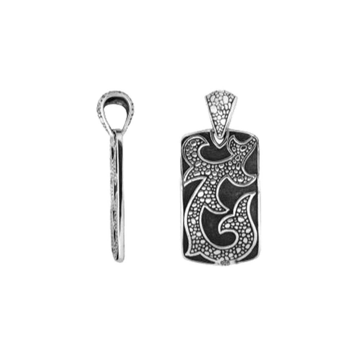 Sterling silver rectangle tribal carved pendant for wholesale buyers.