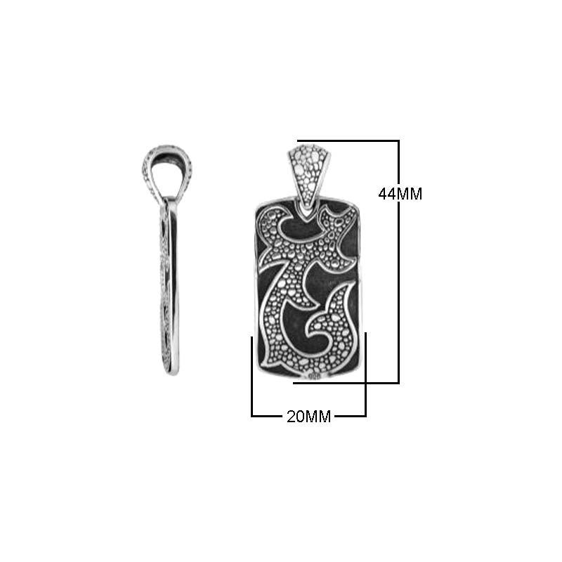 Sterling silver rectangle tribal carved pendant for wholesale buyers.