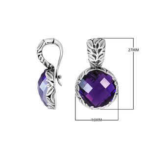 Sterling Silver Earrings With Round Faceted Amethyst Quartz And Engraved Frame
