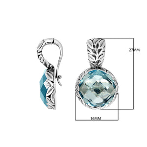 Sterling Silver Earrings With Round Faceted Blue Topaz Quartz And Engraved Frame