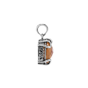 Sterling silver cushion pendant featuring a faceted Morganite Quartz centerpiece secured with artistic prong detailing and traditional Balinese carved embellishments.