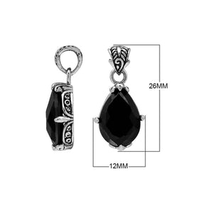 Sterling silver Black Onyx pear shape pendant with handcrafted Balinese silver detailing