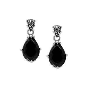 Sterling silver Black Onyx pear shape pendant with handcrafted Balinese silver detailing