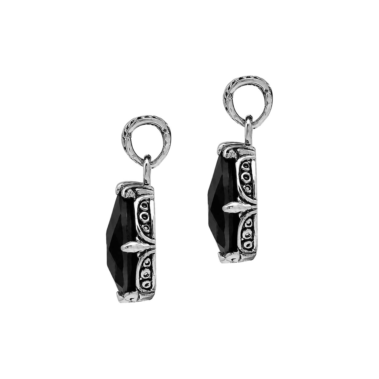 Sterling silver Black Onyx pear shape pendant with handcrafted Balinese silver detailing
