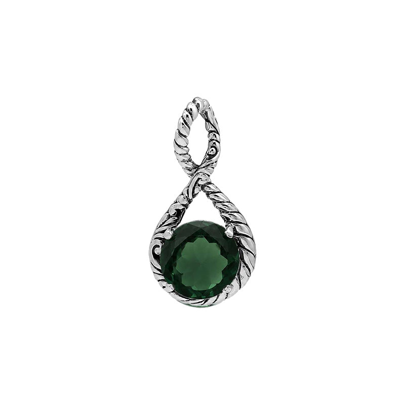 Sterling silver Green Quartz round cut pendant with handcrafted twisted rope detailing