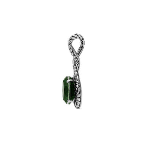 Sterling silver Green Quartz round cut pendant with handcrafted twisted rope detailing