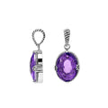 Sterling silver oval pendant with faceted Amethyst Quartz and rope-accent detailing.