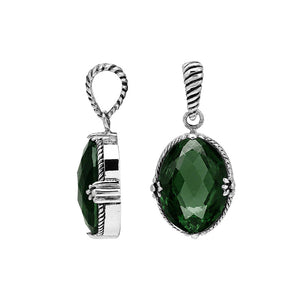 Sterling silver Green Quartz oval shape pendant with handcrafted twisted rope detailing