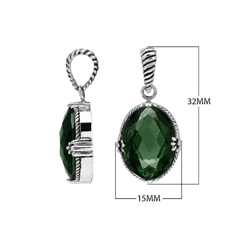 Sterling silver Green Quartz oval shape pendant with handcrafted twisted rope detailing