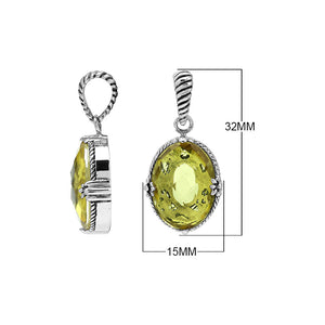 Oval Lemon Quartz pendant crafted in polished 925 sterling silver featuring classic rope-textured detailing and a clean, structured design suitable for wholesale buyers
