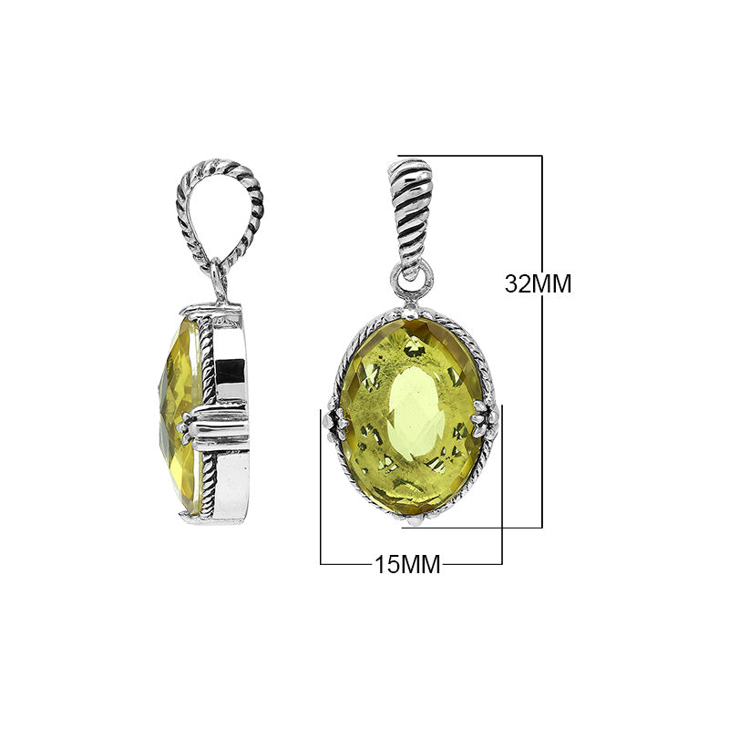 Oval Lemon Quartz pendant crafted in polished 925 sterling silver featuring classic rope-textured detailing and a clean, structured design suitable for wholesale buyers
