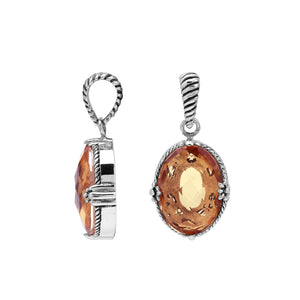 Morganite Quartz oval pendant crafted in polished 925 sterling silver with rope-style edges and a structured classic design suitable for wholesale jewelry buyers