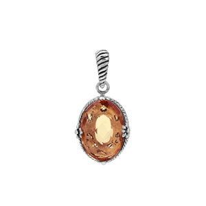 Morganite Quartz oval pendant crafted in polished 925 sterling silver with rope-style edges and a structured classic design suitable for wholesale jewelry buyers