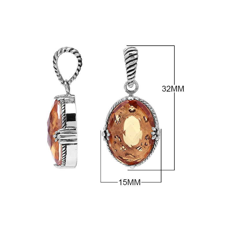 Morganite Quartz oval pendant crafted in polished 925 sterling silver with rope-style edges and a structured classic design suitable for wholesale jewelry buyers