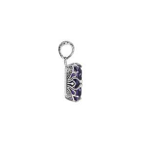 Emerald-cut Amethyst Quartz pendant crafted in polished 925 sterling silver with decorative filigree side detailing and a clean, structured wholesale-friendly design