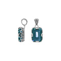 London Blue Topaz Quartz emerald-cut pendant crafted in polished 925 sterling silver with intricate filigree side detailing and a strong, classic wholesale design