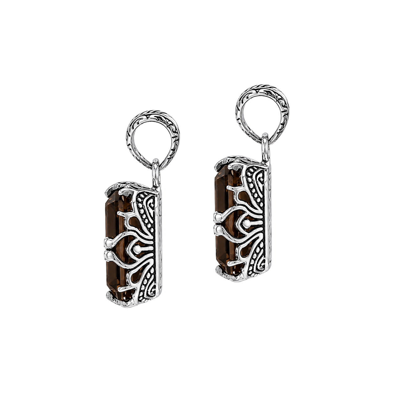Sterling silver Smokey Quartz emerald cut pendant with handcrafted Balinese silver detailing