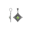 Sterling silver Peridot Quartz pendant with ornate diamond-shaped Balinese filigree
