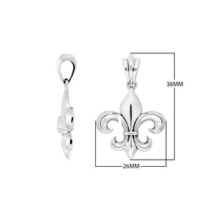 Sterling silver Fleur-De-Lis pendant featuring smooth polished curves, elegant detailing, and a refined classic look ideal for wholesale jewelry selections