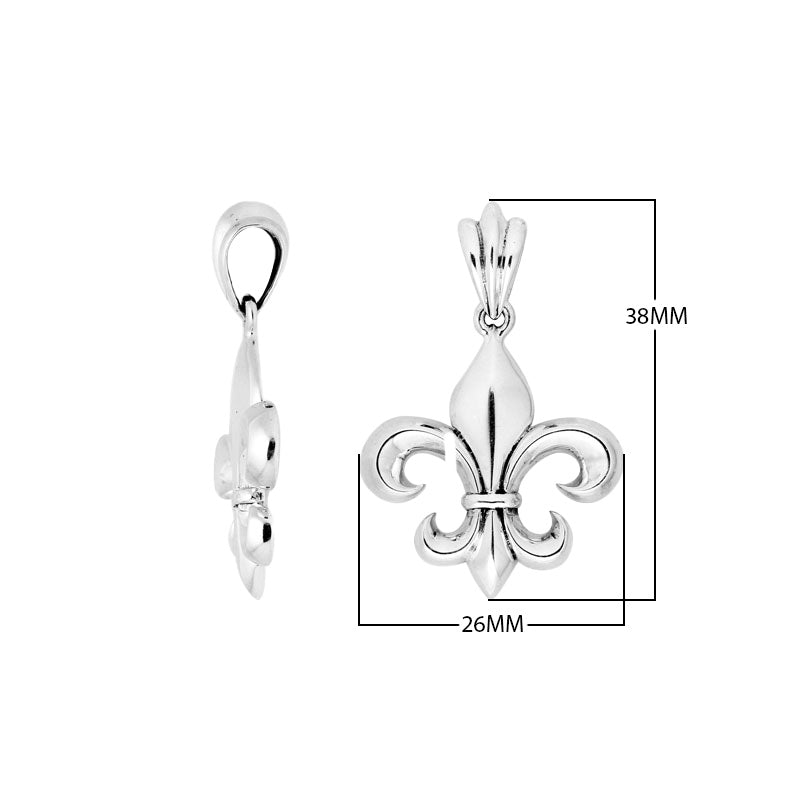 Sterling silver Fleur-De-Lis pendant featuring smooth polished curves, elegant detailing, and a refined classic look ideal for wholesale jewelry selections