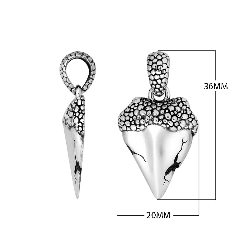 Wholesale silver cone pendant with cracked detail and textured pattern.