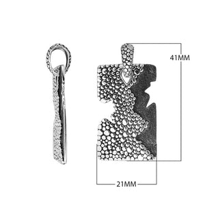 Wholesale sterling silver rectangle pendant with cracked divider and pebble texture.