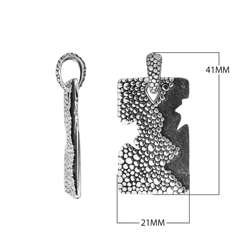 Wholesale sterling silver rectangle pendant with cracked divider and pebble texture.