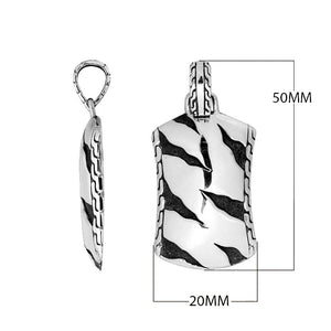 Wholesale sterling silver shield pendant with oxidized wavy carved design.