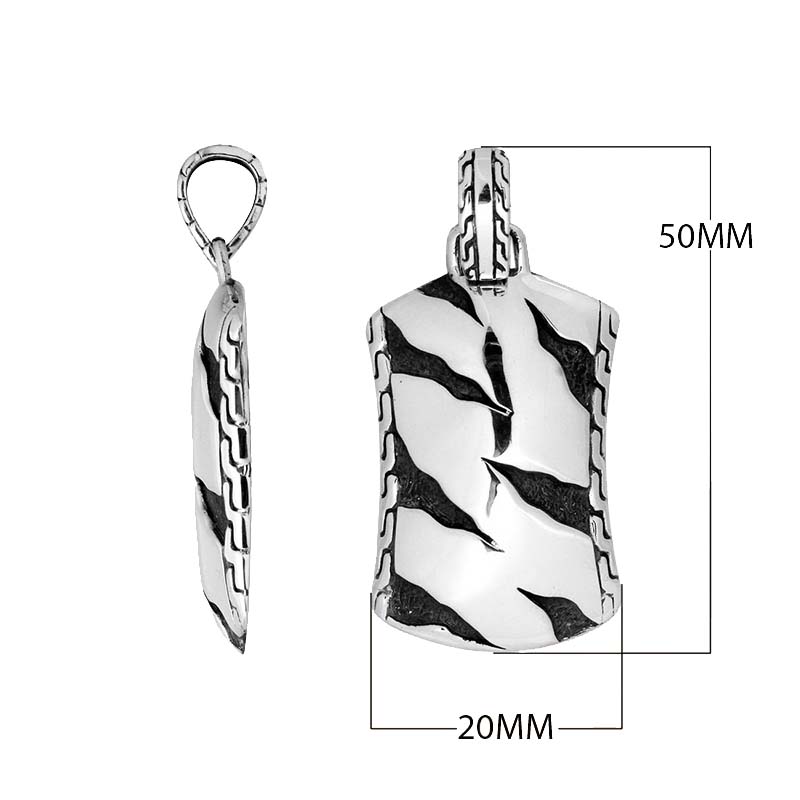 Wholesale sterling silver shield pendant with oxidized wavy carved design.