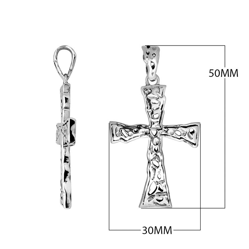 Wholesale sterling silver hammered cross pendant with raised texture.