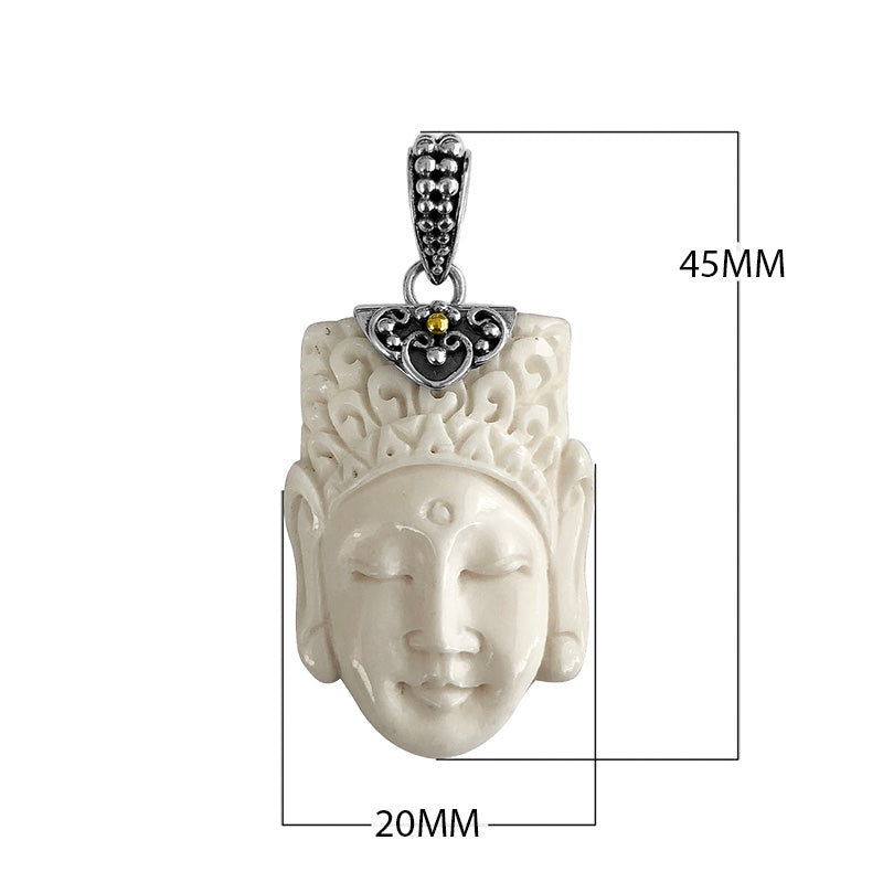 Wholesale sterling silver carved bone face pendant with ornate detailing.