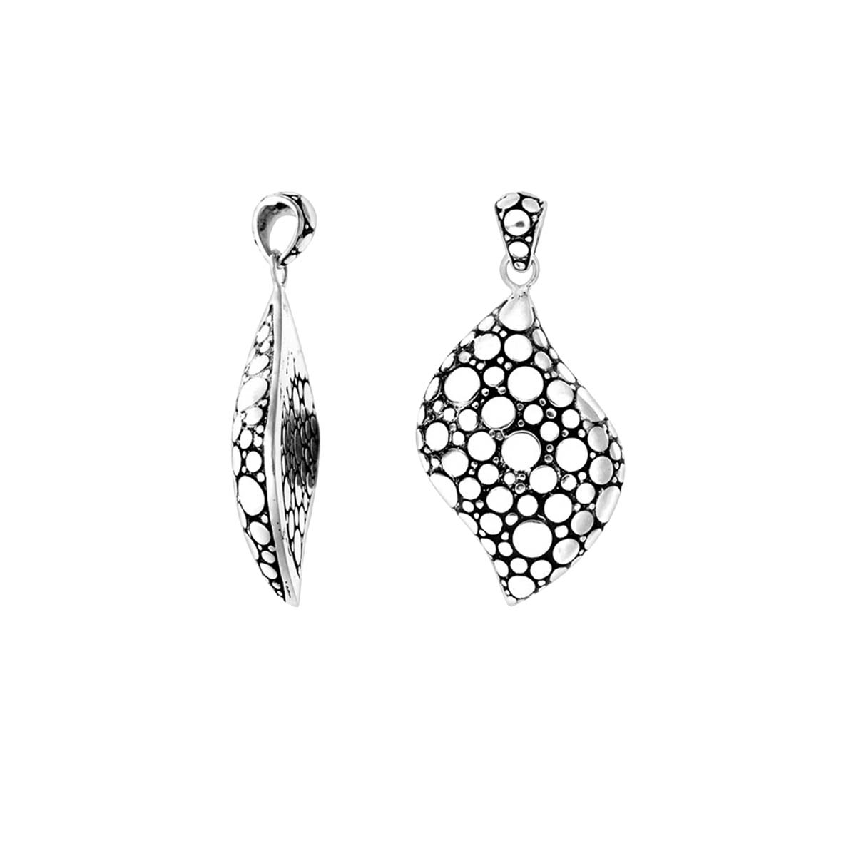 A wholesale Silver Overlay Over Copper pendant featuring an abstract bubble cutout design, oxidized detailing, polished edges, and a modern wave silhouette ideal for bulk jewelry orders.