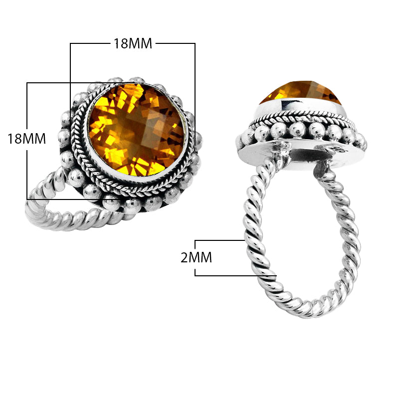 Wholesale sterling silver Bali ring with faceted Citrine Quartz and twisted rope band.
