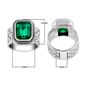 Wholesale sterling silver men’s ring with emerald-cut green quartz and textured wide band – bulk jewelry supply for retailers and boutiques.
