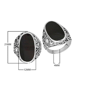Wholesale sterling silver oval Mother of Pearl Shell ring with Bali filigree design and oxidized finish, handcrafted artisan shell jewelry for bulk orders.