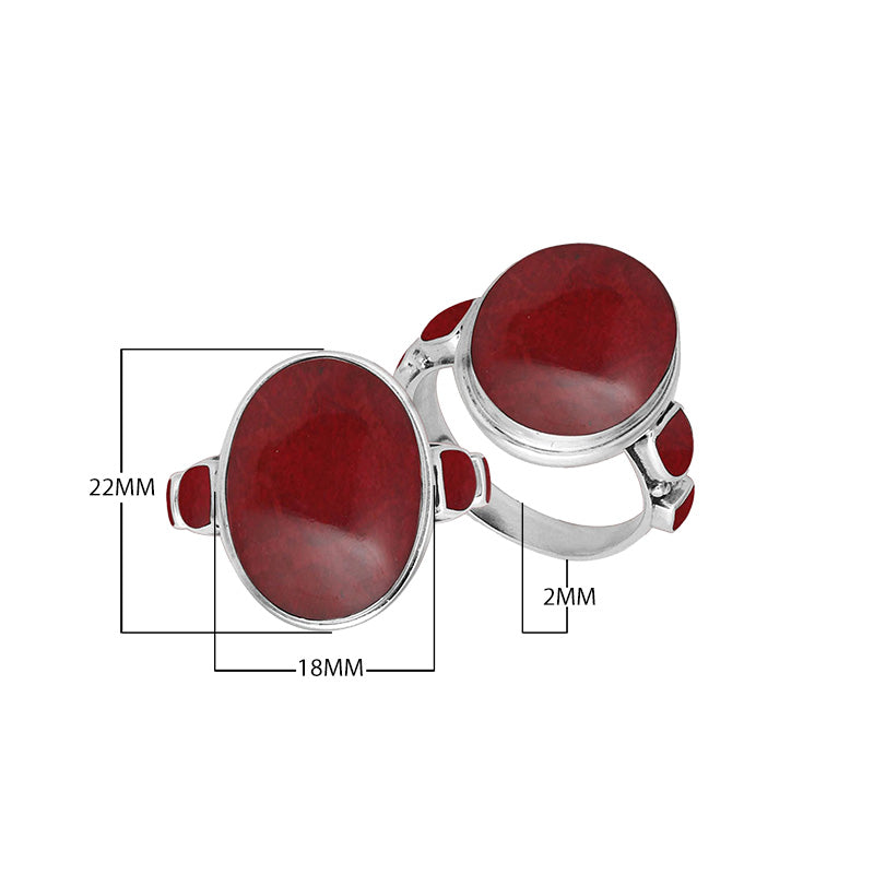 Wholesale sterling silver oval Red Coral ring with side inlays, handcrafted artisan jewelry in .925 silver for bulk orders and retailers.