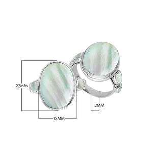 Wholesale sterling silver oval Mother of Pearl ring with side inlays, handcrafted artisan jewelry in .925 silver for bulk orders and retailers.
