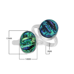 Wholesale sterling silver oval Abalone Shell ring with bezel setting, handcrafted artisan jewelry featuring iridescent shell in 925 silver for bulk orders.