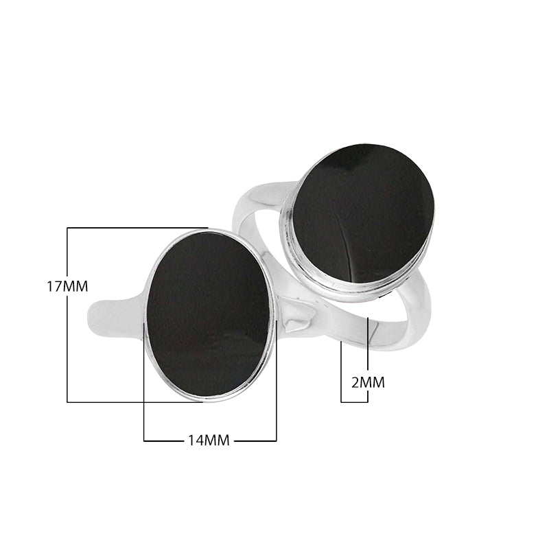 Wholesale sterling silver oval Black Shell ring with sleek bezel setting and polished .925 silver band, handcrafted artisan jewelry for bulk orders.