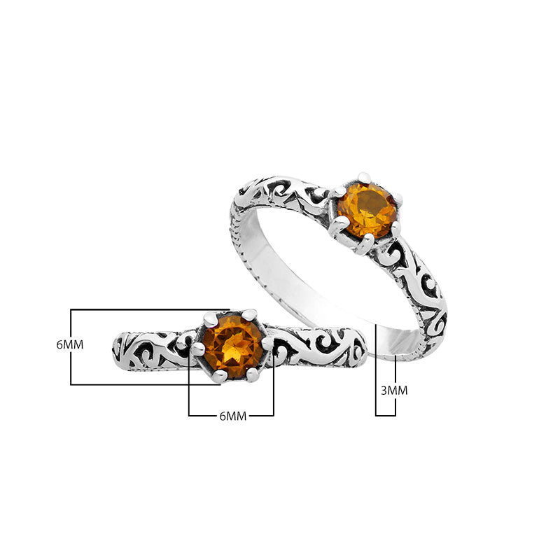 Bulk sterling silver filigree rings with round Citrine Quartz, handcrafted Balinese design, 925 silver wholesale jewelry supply.