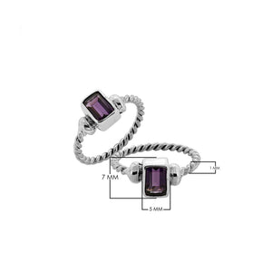 Wholesale sterling silver rope band ring with rectangular-cut Amethyst Quartz– bulk handcrafted Quartz jewelry supplier.
