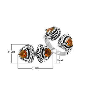 Wholesale sterling silver Bali design ring with trillion-cut Citrine Quartz– handcrafted artisan wholesale jewelry.